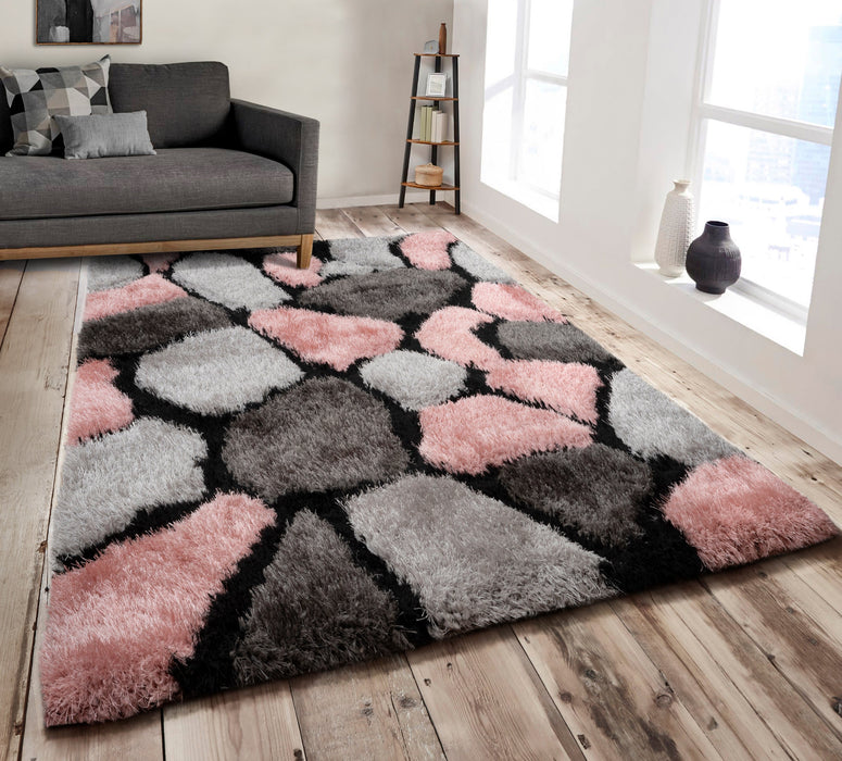 Pebbles Pink 3D Carved Shaggy Floor Rug