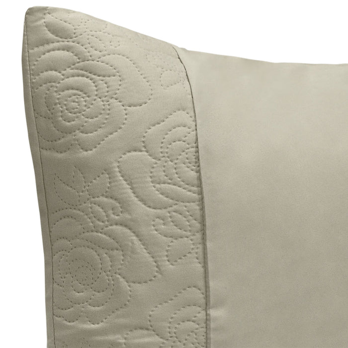 Quilted Floral Embossed Taupe Duvet Cover & Pillowcase Set