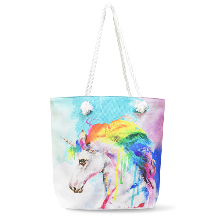 Rainbow Hair Unicorn Shopping Tote Bag
