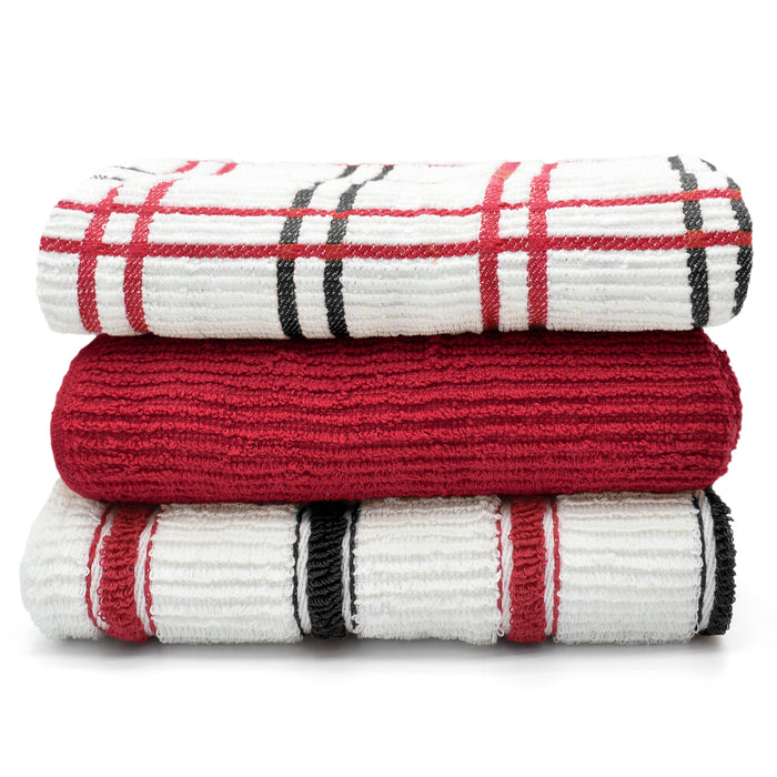 Luxury Ripple Red Tea Towel Set