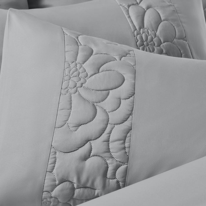 Rosa Quilted Floral Grey Duvet Cover & Pillowcase Set