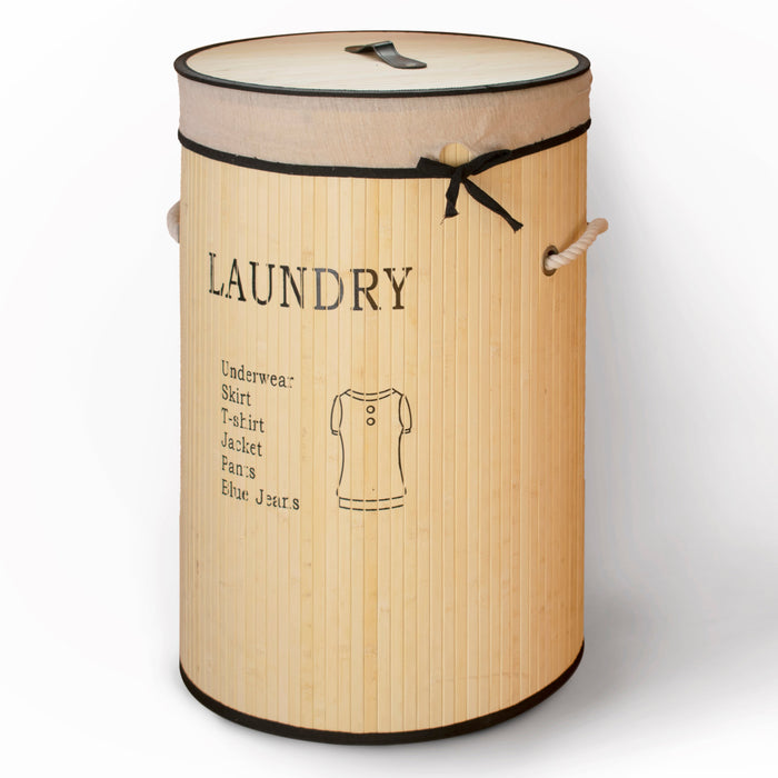 Cream Round Bamboo Laundry Basket