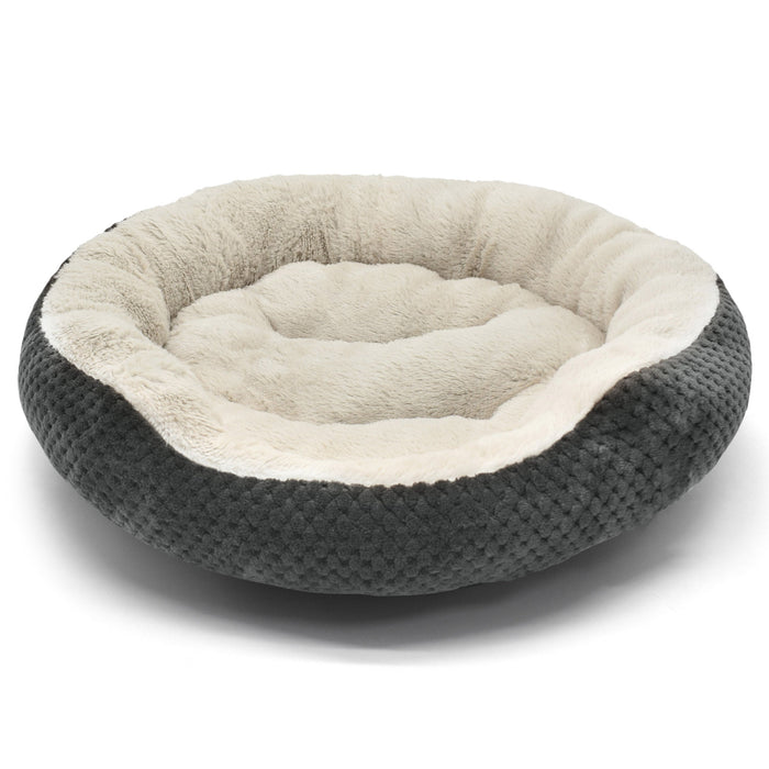 Luxury Round Faux Fur Grey Cuddler Pet Bed
