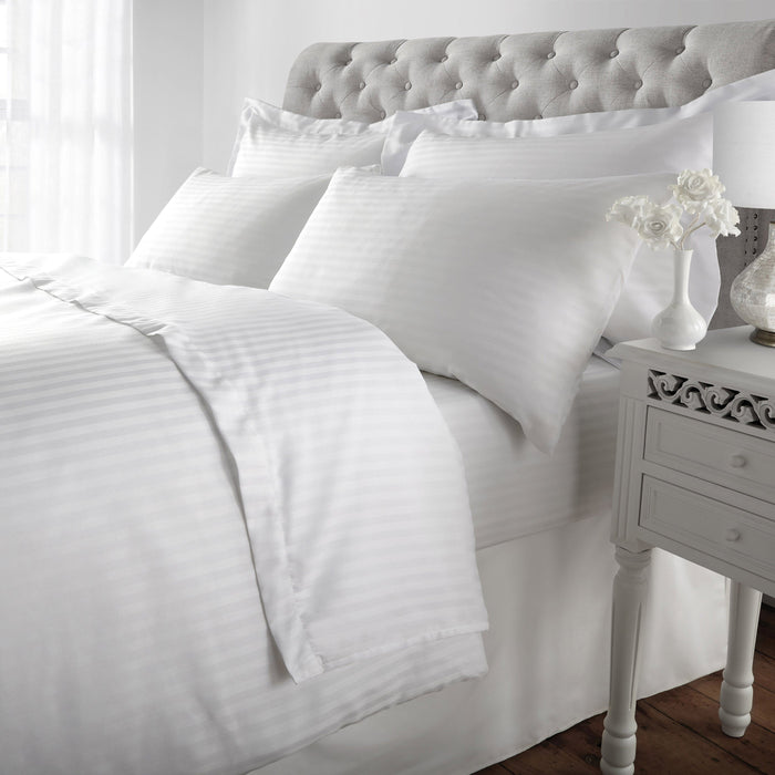 100% Cotton Hotel Stripe Collection White Duvet Cover