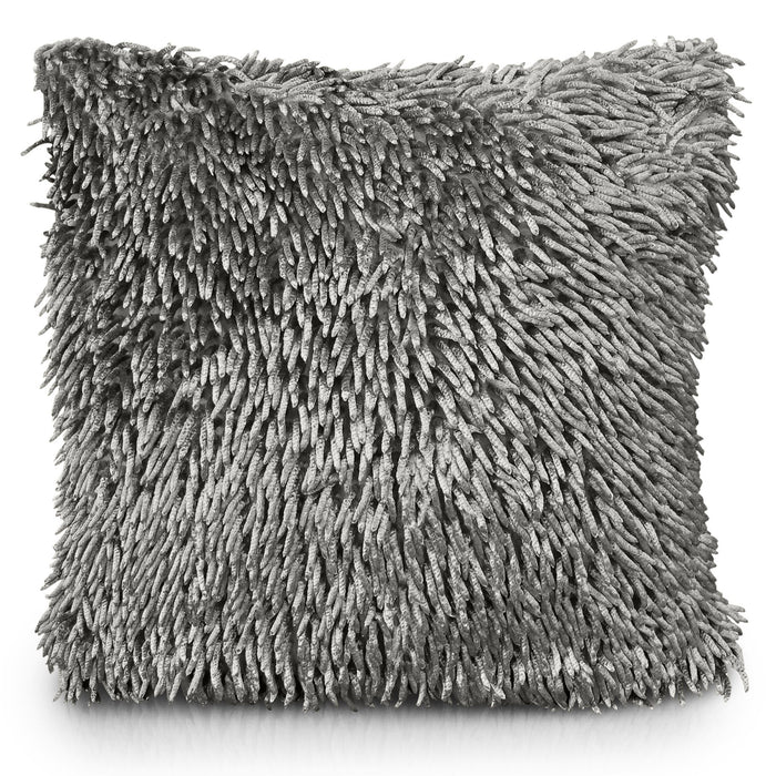 Silver Shaggy Chenille Cushion Cover