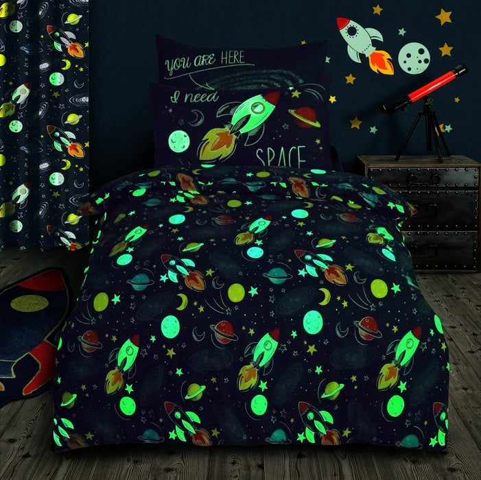 Space Glow in the Dark Duvet Cover & Pillowcase Set