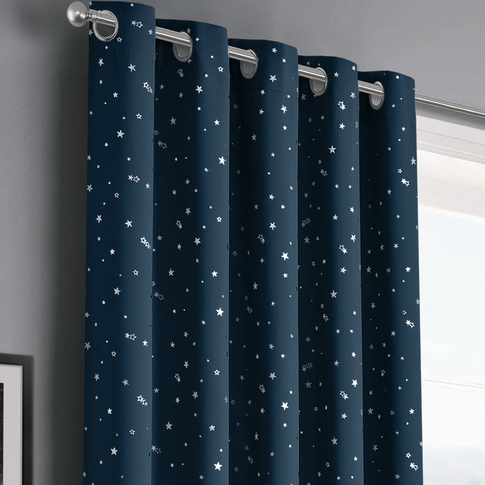 Stars Navy Thermal Blackout Ready Made Eyelet Curtains