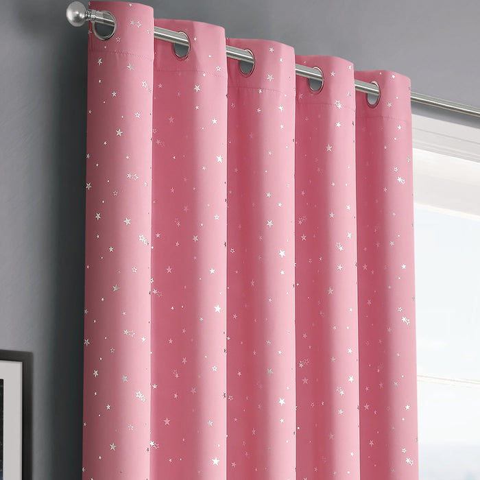 Stars Pink Thermal Blackout Ready Made Eyelet Curtains