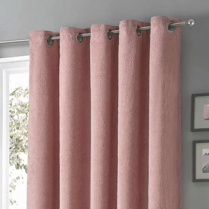 Teddy Fleece Blush Pink Readymade Eyelet Curtains