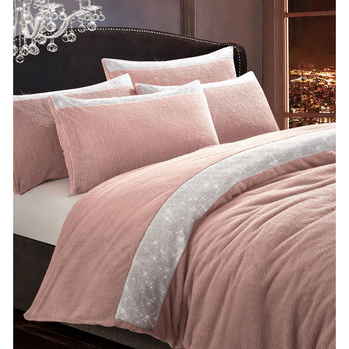Beaux Shimmer Pink Teddy Bedding Duvet Cover & Pillowcase Set