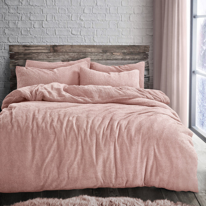 Teddy Fleece Pink Duvet Cover & Pillowcase Set