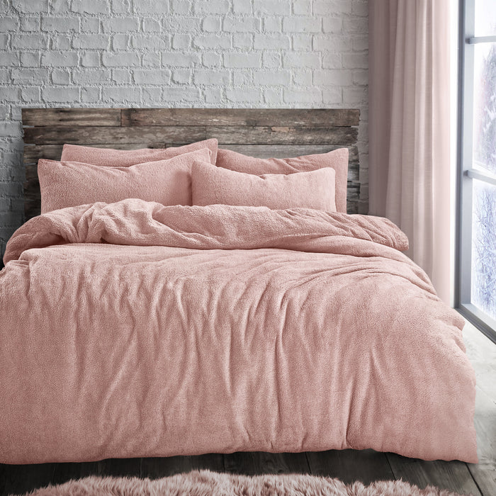 Teddy Fleece Blush Pink Duvet Cover & Pillowcase Set