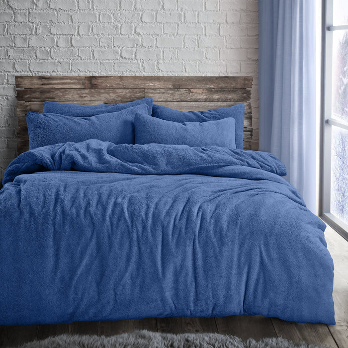 Teddy Fleece French Blue Duvet Cover & Pillowcase Set
