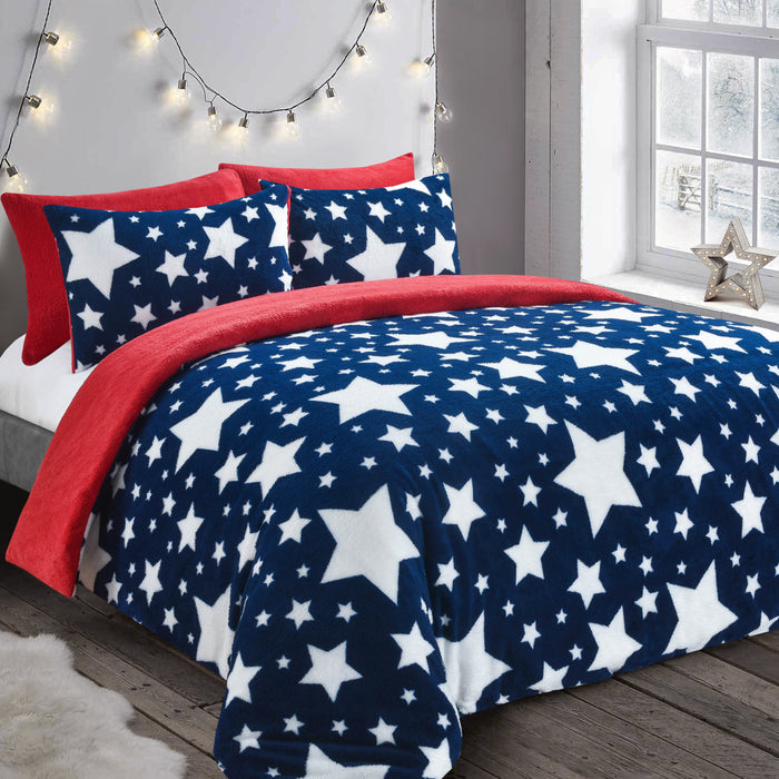 Galaxy Teddy Fleece Navy Duvet & Pillowcase Set