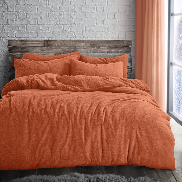 Teddy Fleece Orange Duvet Cover & Pillowcase Set