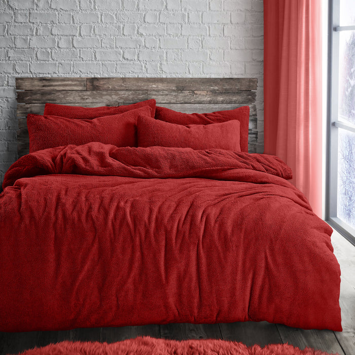 Teddy Fleece Red Duvet Cover & Pillowcase Set