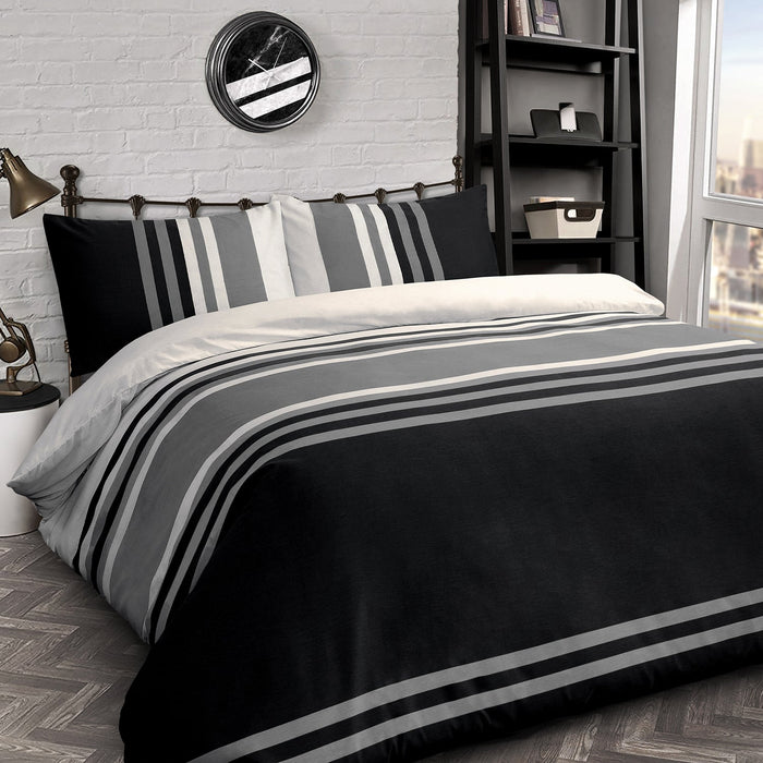 Tonal Stripe Black Duvet Cover & Pillowcase Set