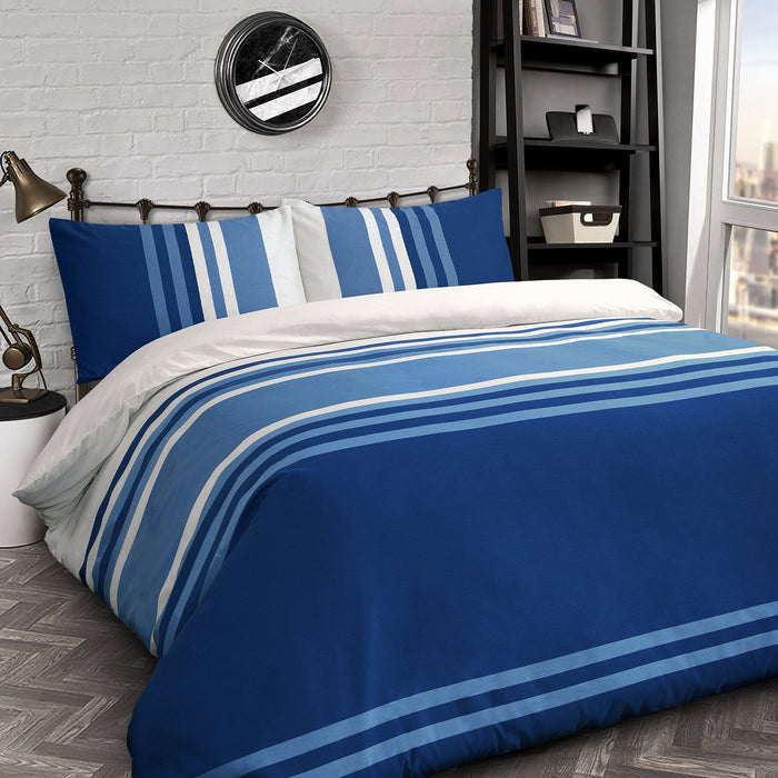 Tonal Stripe Blue Duvet Cover & Pillowcase Set