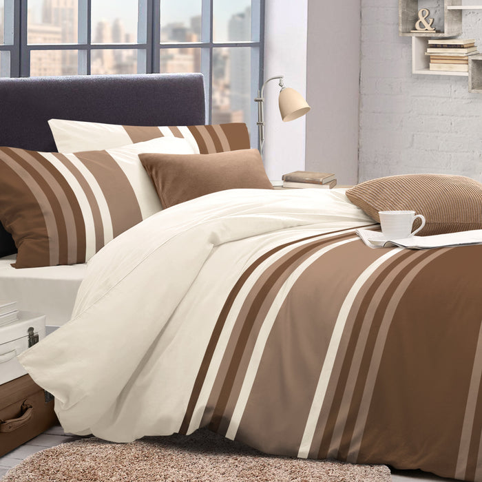 Tonal Stripe Chocolate Duvet Cover & Pillowcase Set