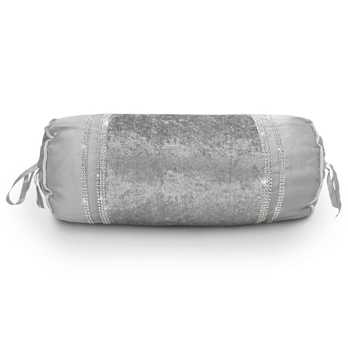 Luxury Topaz Crushed Velvet Diamante Silver Neckroll