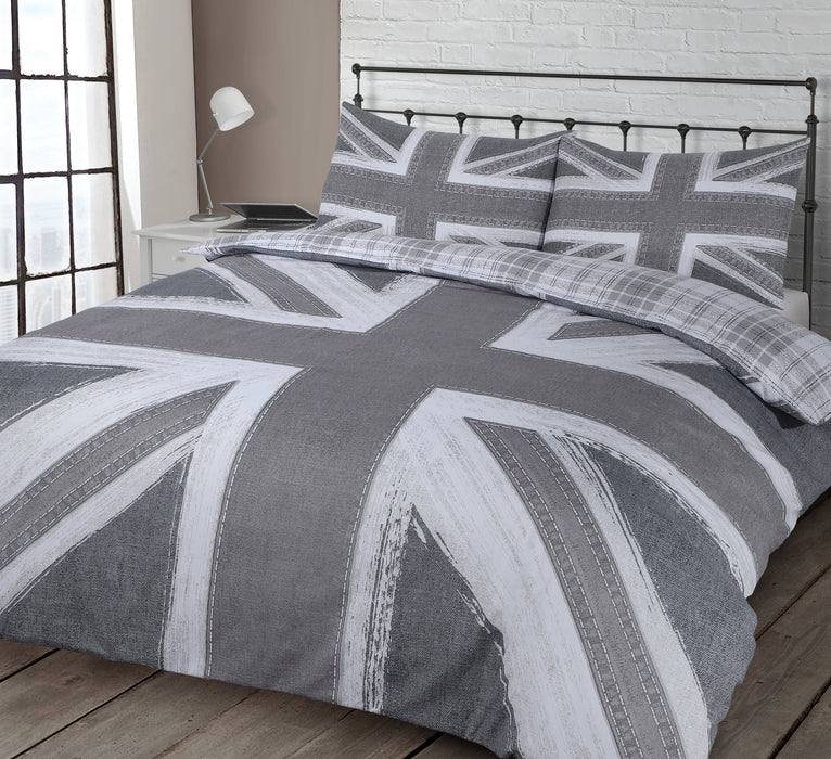 Grey Reversible Union Jack Duvet Cover & Pillowcase Set