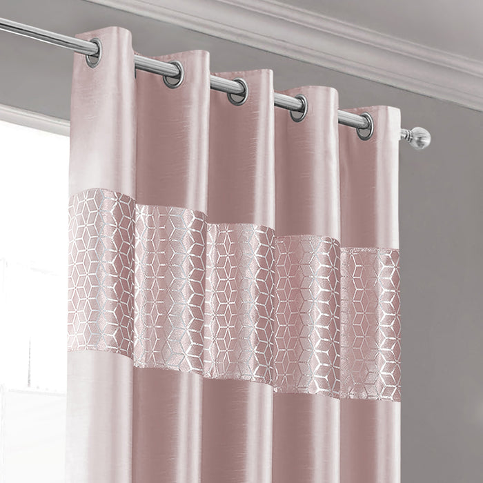 Vera Blush Pink Faux Silk Crushed Velvet Ready Made Eyelet Curtains