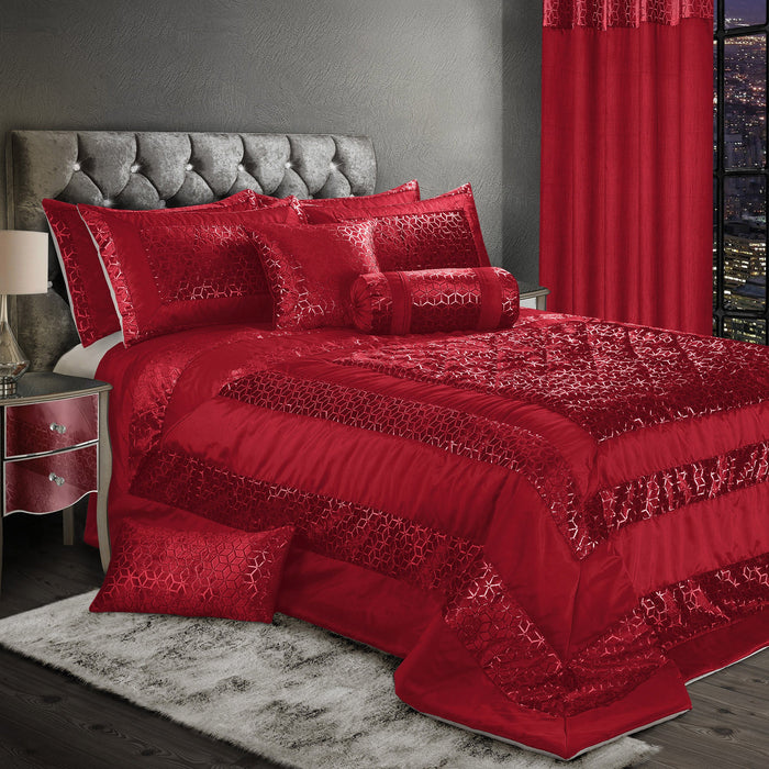 Vera Faux Silk Crushed Velvet Red Quilted Bedspread