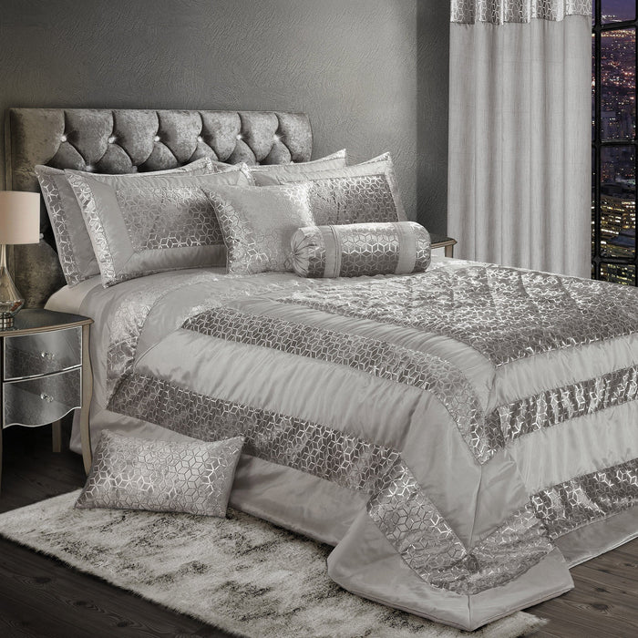 Vera Faux Silk Crushed Velvet Silver Quilted Bedspread