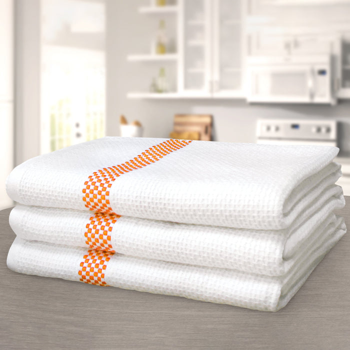 Luxury Waffle Orange Check Tea Towel