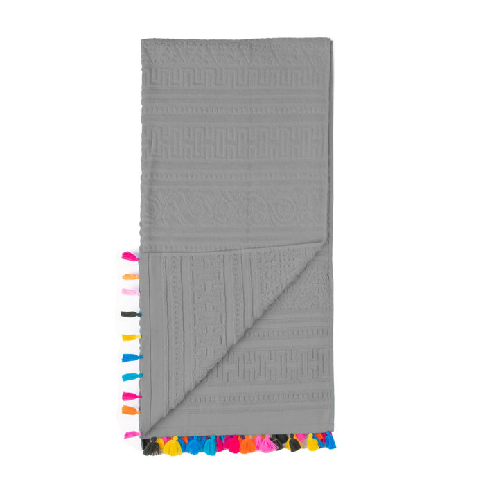 Grey Velour Tassle Beach Towel