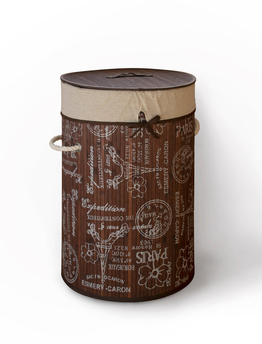 Brown Round Bamboo Laundry Basket
