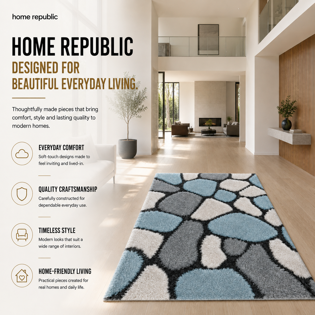 Home Republic Pebbles Shaggy Rug Long Pile