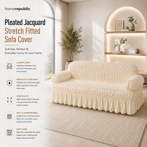 Home Republic Pleated Jacquard Stretch Fitted Sofa Cover