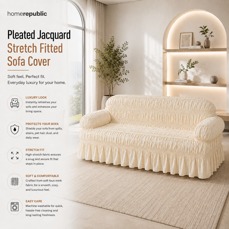 Home Republic Pleated Jacquard Stretch Fitted Sofa Cover