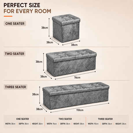 Home Republic Foldable Crushed Velvet Storage Ottoman