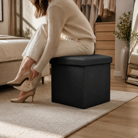 Home Republic Foldable Faux Leather Storage Ottoman