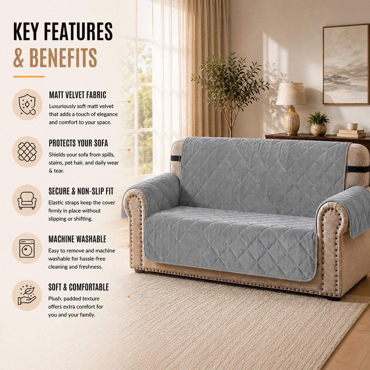 Home Republic Matt Velvet Sofa Protector