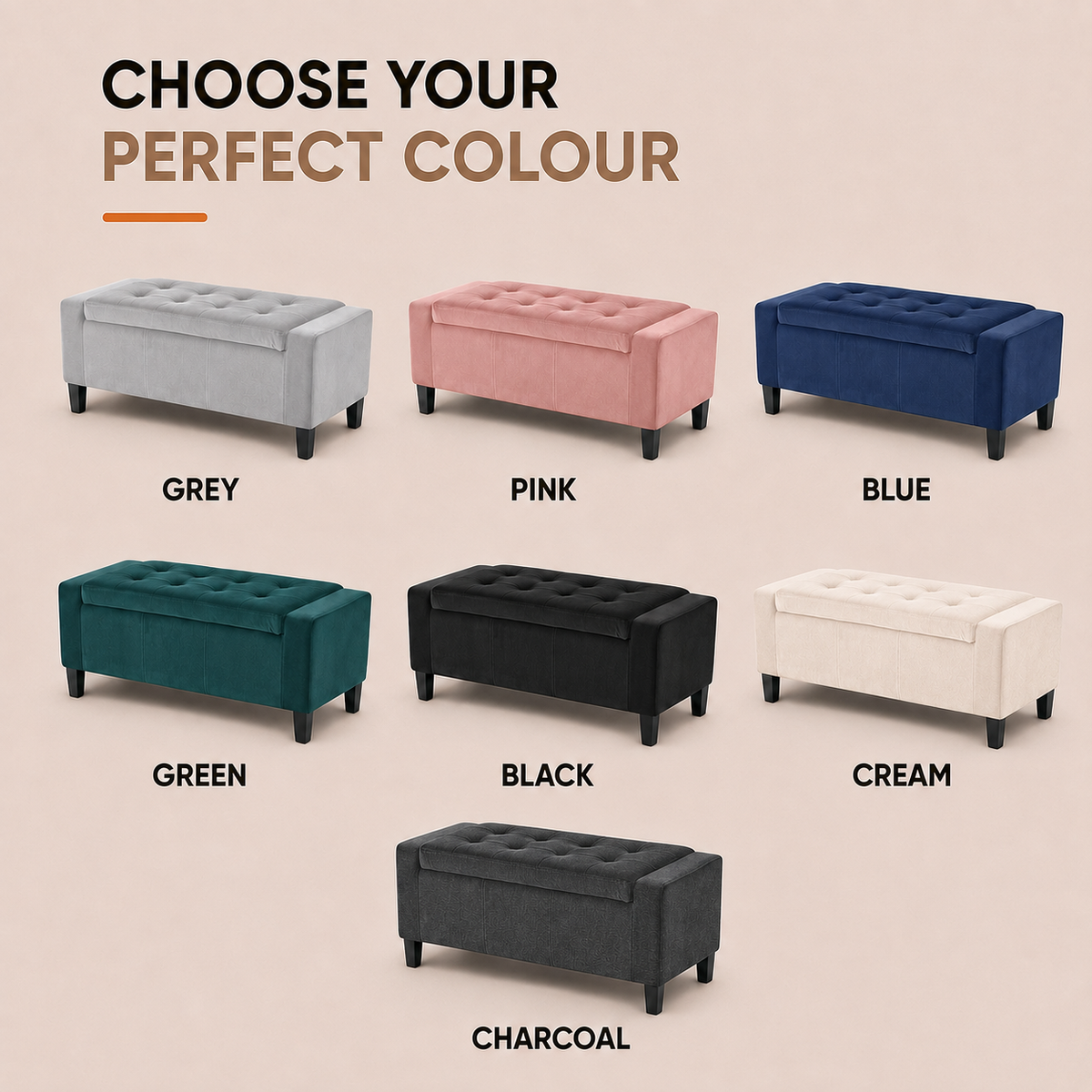 Home Republic Luna Velvet Storage Seat