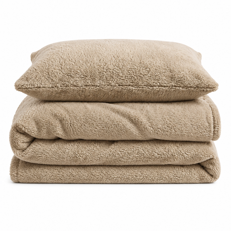 Velosso Plain Teddy Fleece Duvet Cover And Pillowcase Set