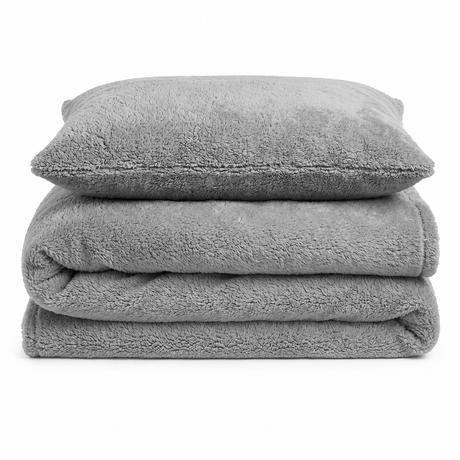 Velosso Plain Teddy Fleece Duvet Cover And Pillowcase Set