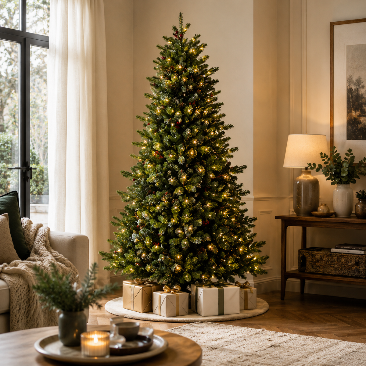 Home Republic Half Christmas Tree With Led Lights And Berries