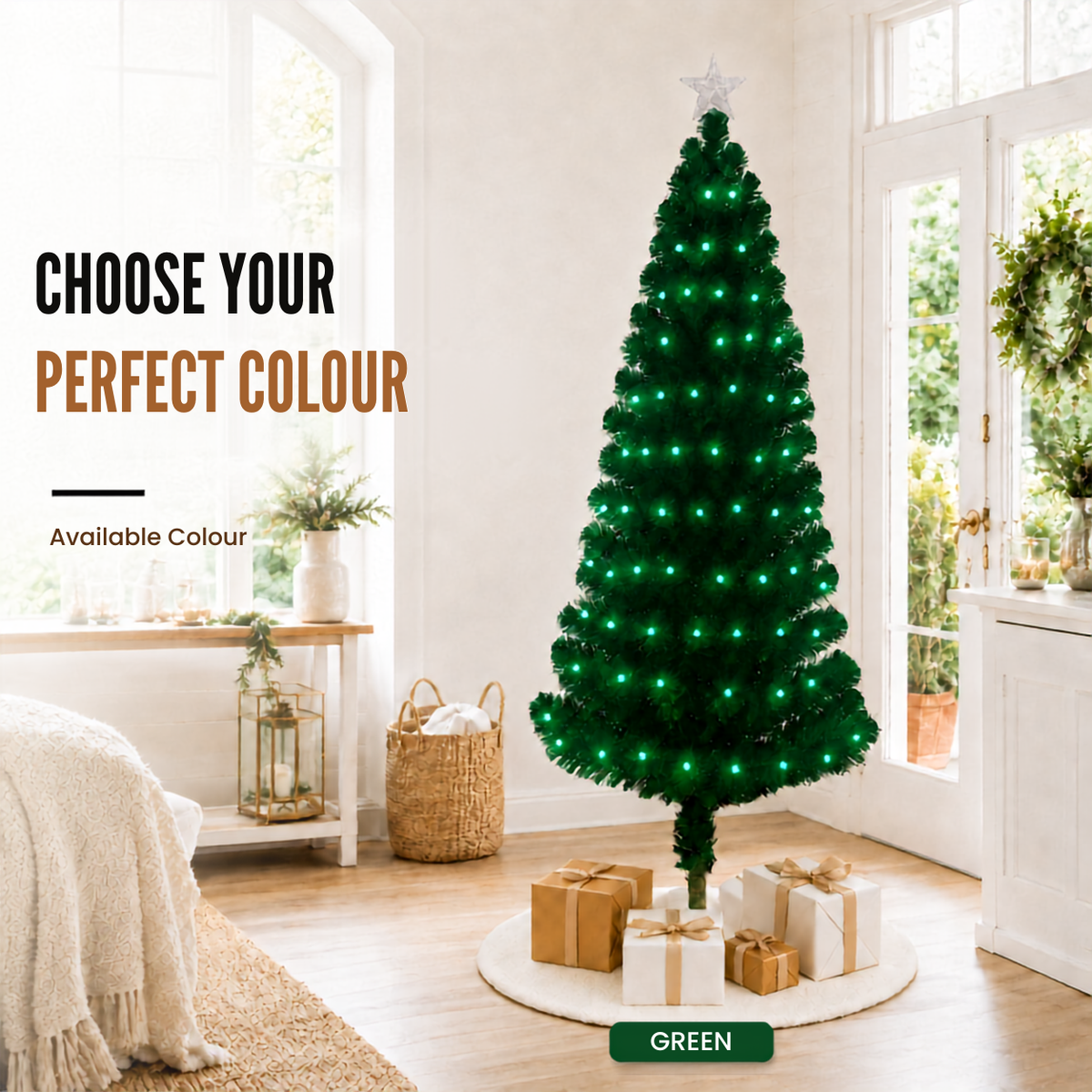 Home Republic Christmas Tree With Green Fibre Optic Lights