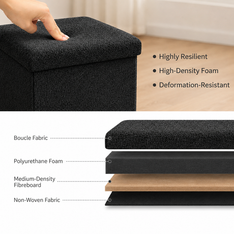 Home Republic Foldable Boucle Storage Ottoman
