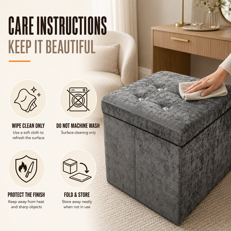 Home Republic Foldable Crushed Velvet Storage Ottoman