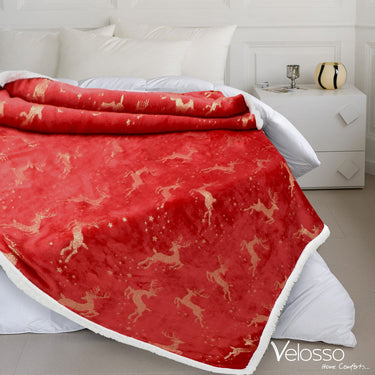 Reindeer Foil Printed Blanket with Sherpa Reverse