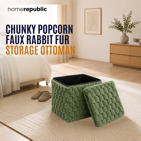 Home Republic Chunky Popcorn Faux Rabbit Fur Storage Ottoman