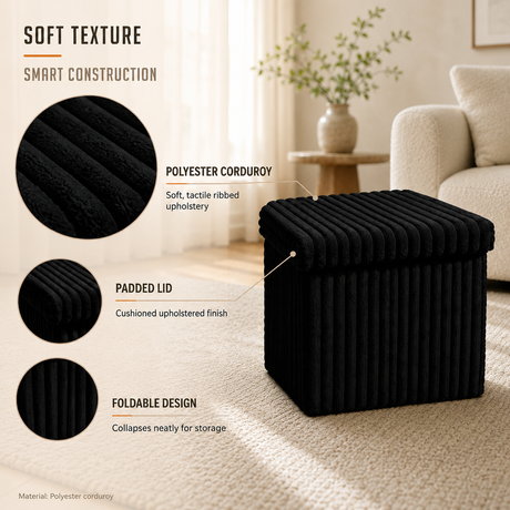 Home Republic Foldable Corduroy Storage Ottoman