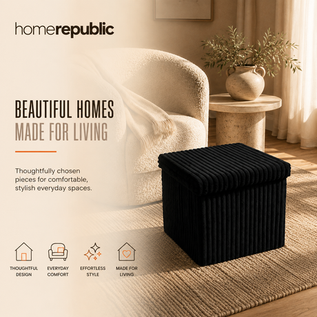 Home Republic Foldable Corduroy Storage Ottoman