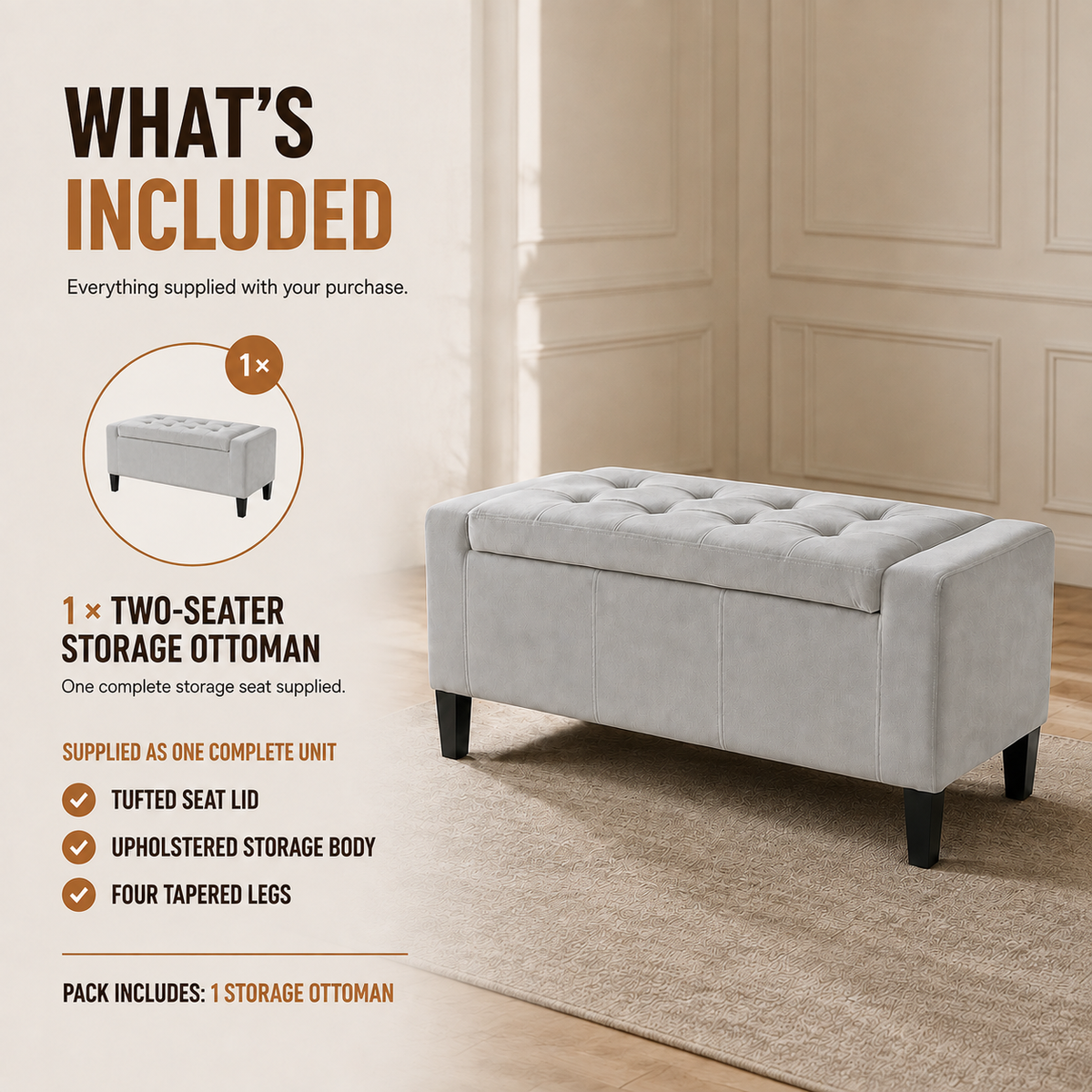 Home Republic Luna Velvet Storage Seat