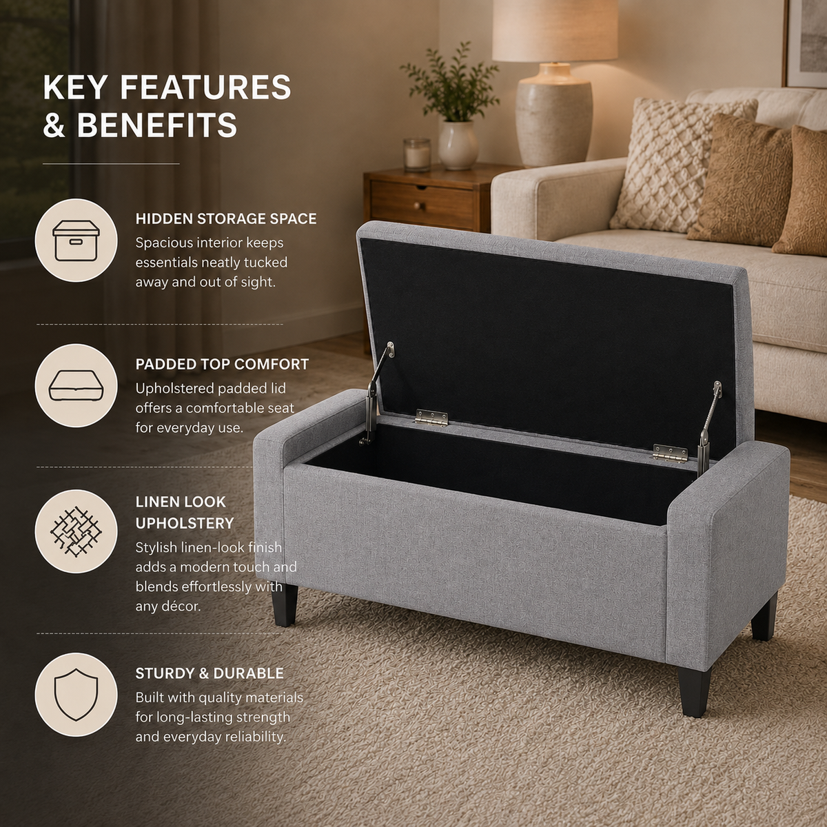 Home Republic Keswick Linen Storage Seat